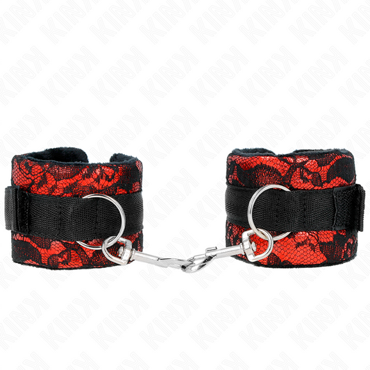 KINK - POLSO CORTO IN PIZZO DI VELLUTO E FASCIA IN NYLON ROSSO / NERO 23 X 6,5 CM