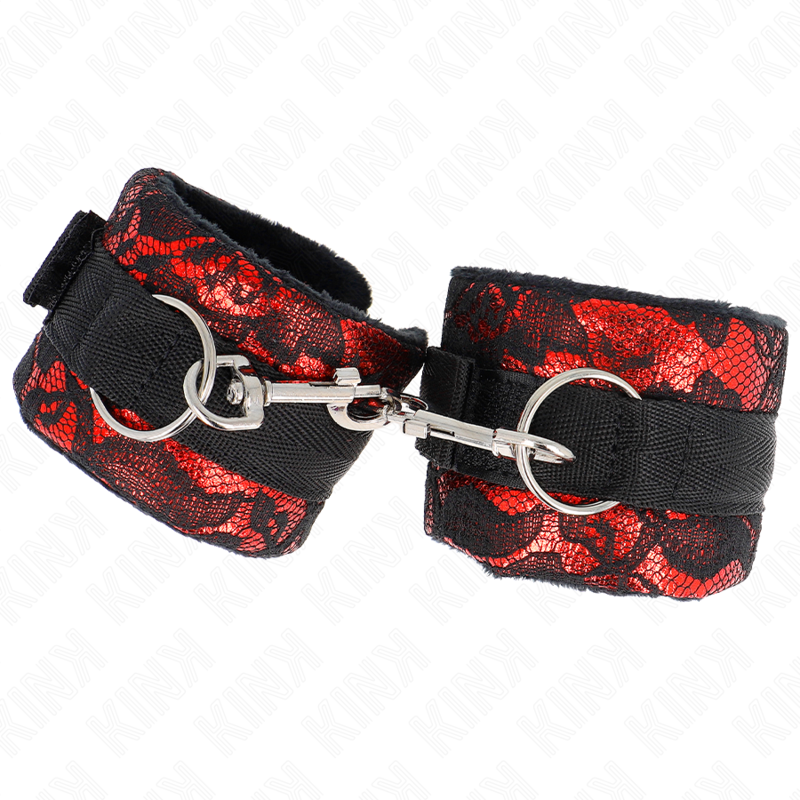 KINK - POIGNET COURT EN DENTELLE DE VELOURS ET BANDE NYLON ROUGE/NOIR 23 X 6,5 CM