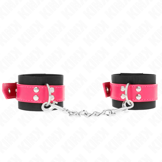 KINK - BRACELET EN NYLON NOIR AVEC CEINTURE RÉGLABLE EN IMITATION CUIR ROSE FRAMBOISE 19-29 CM X 5,1 CM