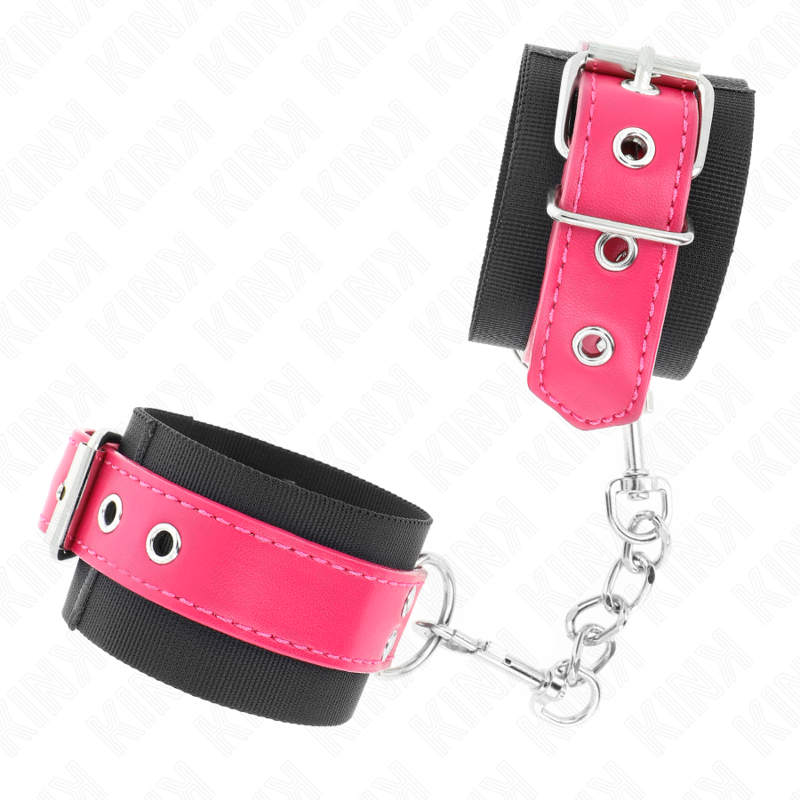 KINK - BRACELET EN NYLON NOIR AVEC CEINTURE RÉGLABLE EN IMITATION CUIR ROSE FRAMBOISE 19-29 CM X 5,1 CM