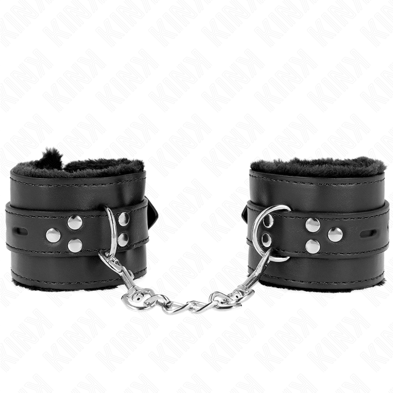 KINK - PADDED FUR CUFFS WITH BLACK SQUARE HOLES AND ADJUSTABLE BLACK BELT 17-29CM X 6CM