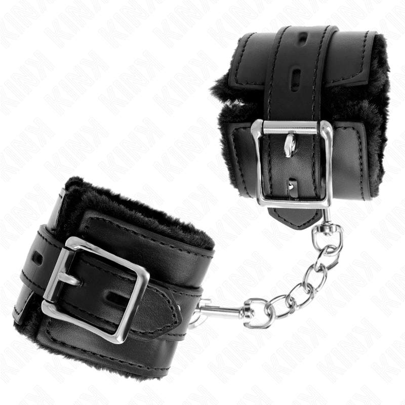 KINK - PADDED FUR CUFFS WITH BLACK SQUARE HOLES AND ADJUSTABLE BLACK BELT 17-29CM X 6CM