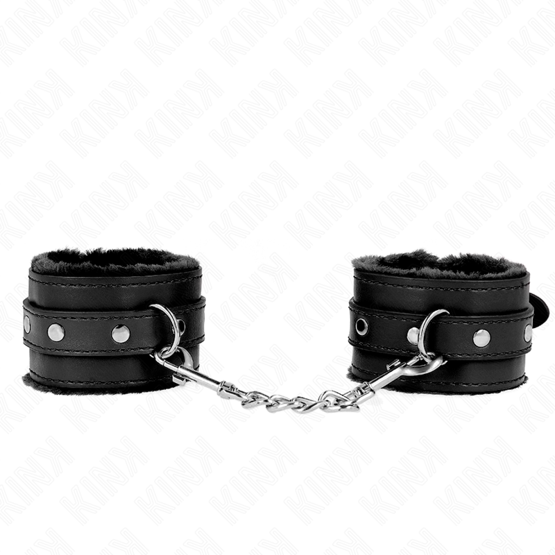 KINK - POIGNET PREMIUM DOUBLÉ DE FOURRURE NOIRE AVEC CEINTURE NOIRE RÉGLABLE 17-29 CM X 6 CM