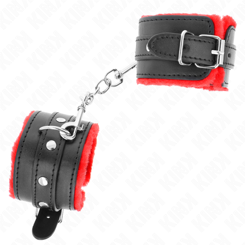 KINK - RESISTENZA DA POLSO PREMIUM FODERATA IN PELLICCIA ROSSO CON CINTURA NERA REGOLABILE 17-29 CM X 6 CM