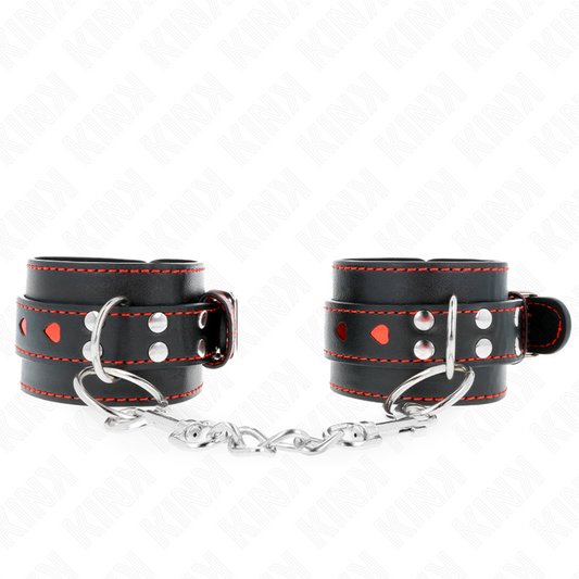 KINK - BLACK WRIST WITH RED HEART INLAY ADJUSTABLE 21-28 CM X 5.5 CM