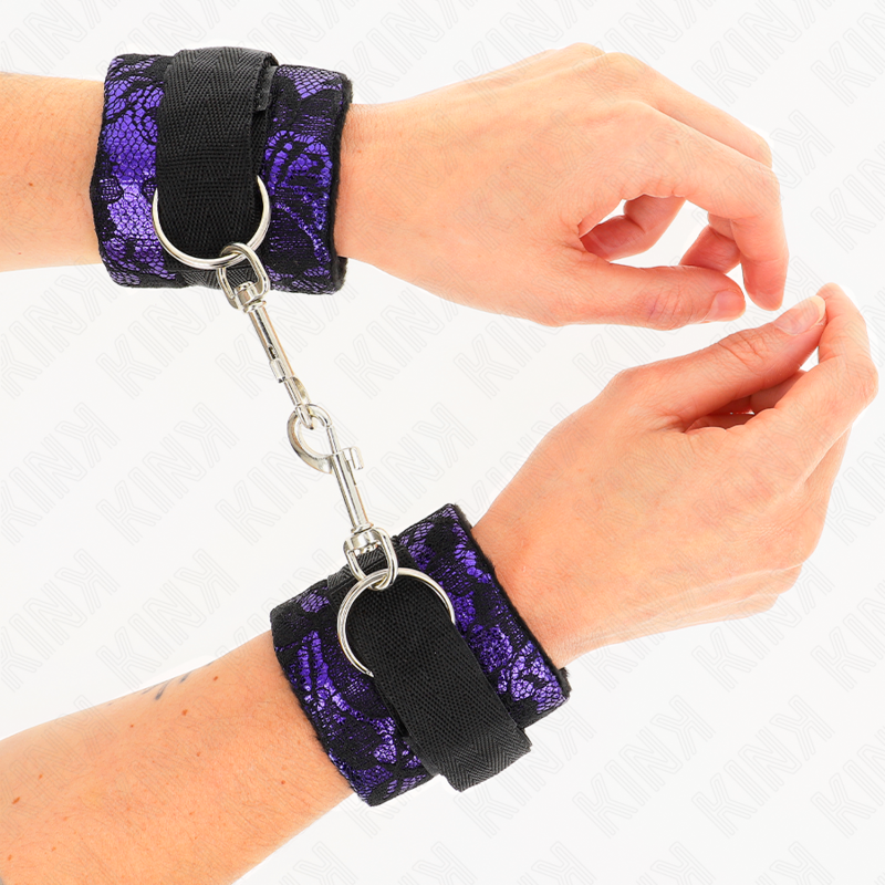 KINK - SHORT WRIST RESISTANCE IN VELVET LACE AND NYLON BAND PURPLE/BLACK 23 X 6.5 CM