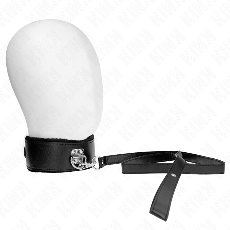 KINK - COLLANA CON GUINZAGLIO 116 CM CON BORCHIE IN ARGENTO MODELLO 4 NERO REGOLABILE 40-48 CM X 6 CM