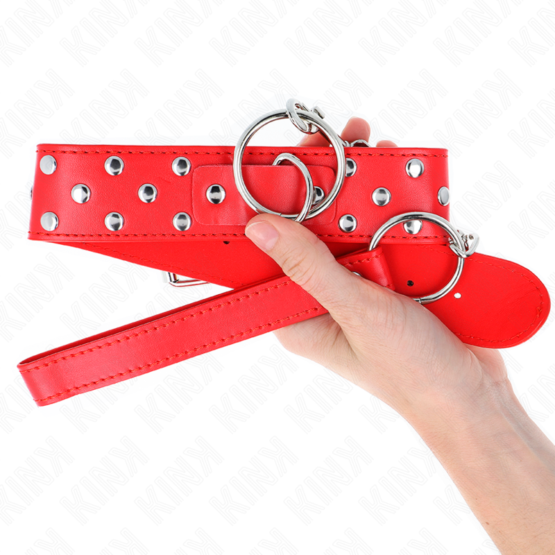 KINK - COLLANA CON CINTURINO AD ANELLO RIVETTO CON CINTURA 65 CM ROSSO REGOLABILE 36-50 CM X 3,8 CM