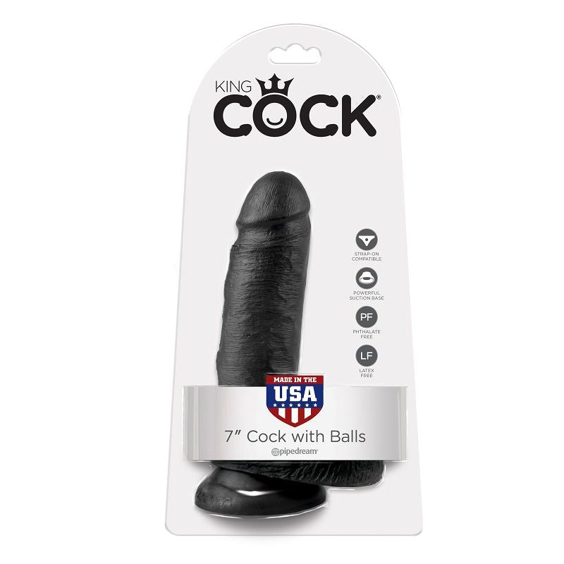 KING COCK - 7 BLACK DILDOS WITH BALLS 17.8 CM