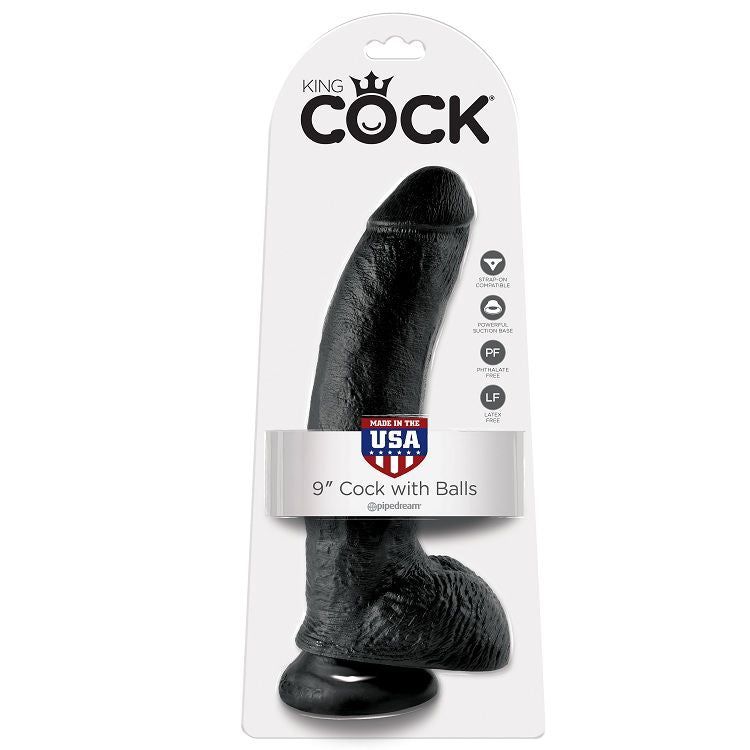 KING COCK - 9 BLACK DILDOS WITH BALLS 22.9 CM