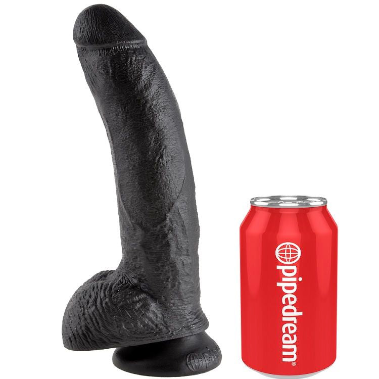 KING COCK - 9 BLACK DILDOS WITH BALLS 22.9 CM