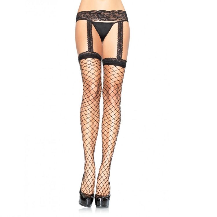 LEG AVENUE - FISHNET STOCKINGS WITH BLACK LACE BRA