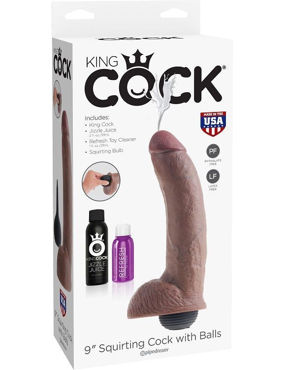 KING COCK - PÉNIS EJACULATEUR RÉALISTE MARRON 22,86 CM