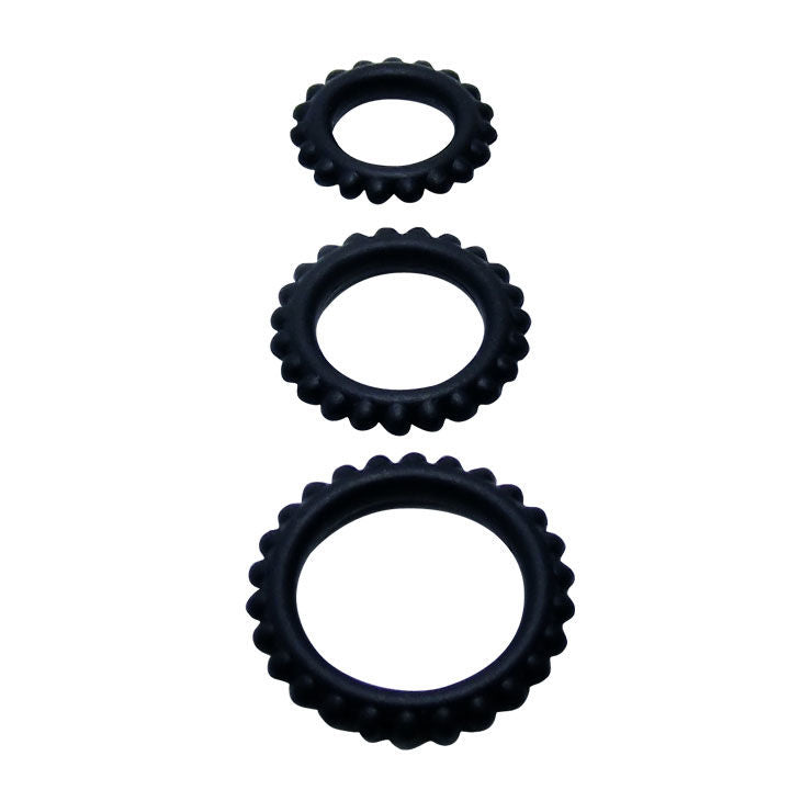 BAILE - TITAN SET 3 PCS BLACK COCK RINGS 2.8 + 2.4 + 1.9 CM