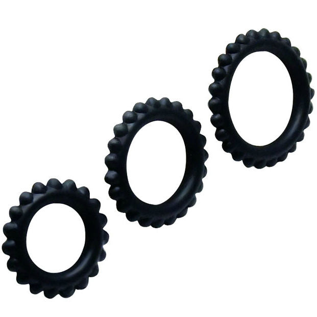 BAILE - TITAN SET 3 PCS BLACK COCK RINGS 2.8 + 2.4 + 1.9 CM