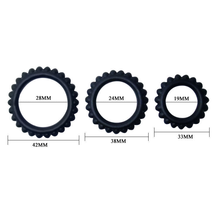 BAILE - TITAN SET 3 PCS BLACK COCK RINGS 2.8 + 2.4 + 1.9 CM