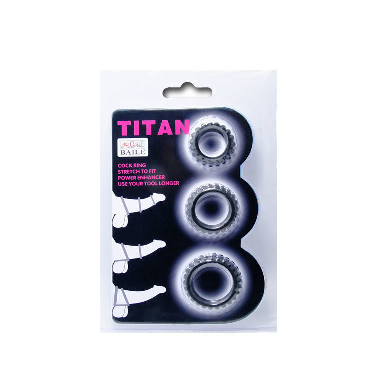 BAILE - TITAN SET 3 PCS BLACK COCK RINGS 2.8 + 2.4 + 1.9 CM