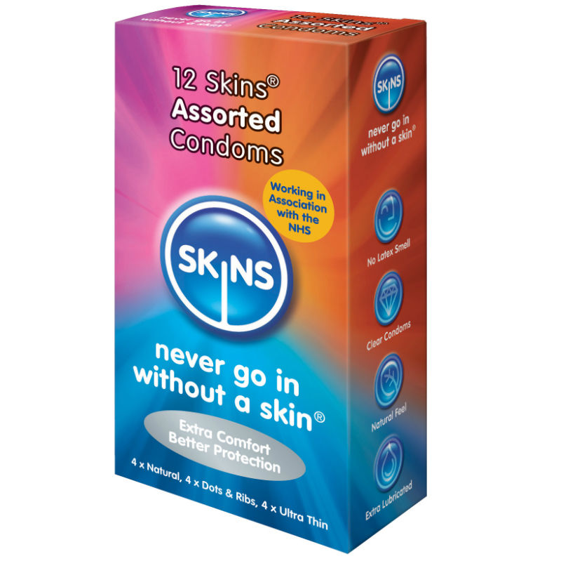 SKINS - ASSORTED SKINS CONDOMS 12 PACK