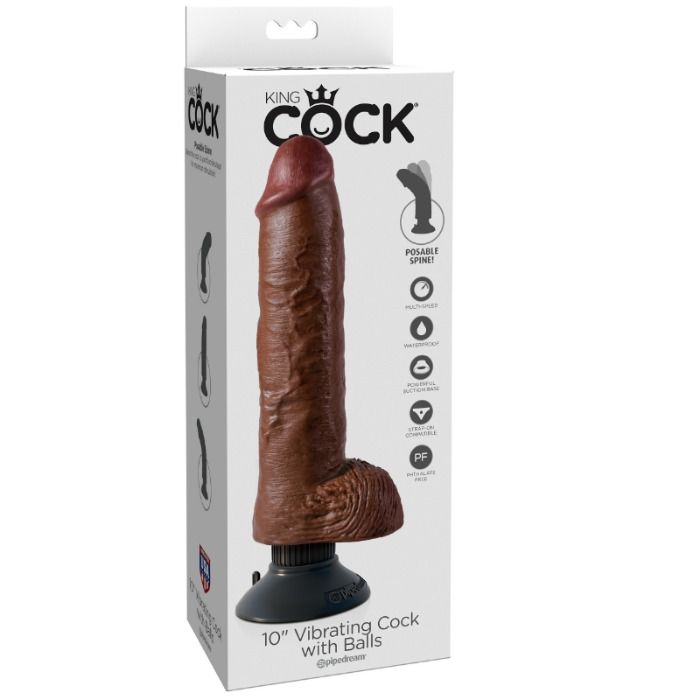 KING COCK - DILDO VIBRATORE CON TESTICOLI 25.5 CM COLORE MARRONE