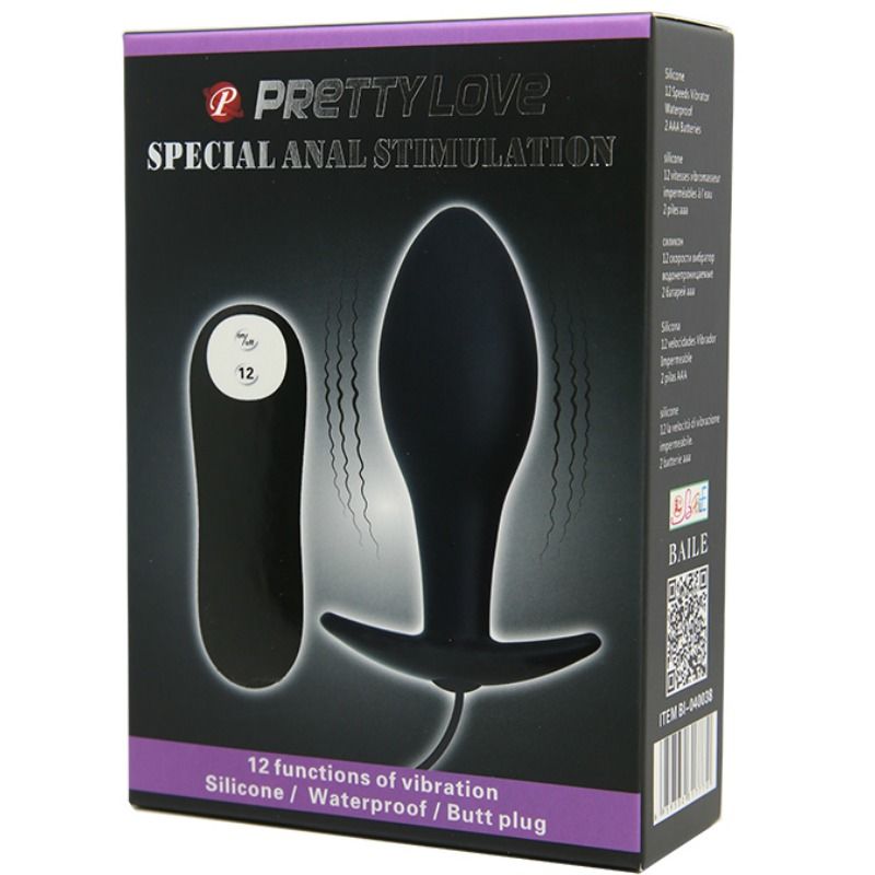 PRETTY LOVE - PLUG ANALE ANCORANTE IN SILICONE 12 MODALIT DI VIBRAZIONE NERO