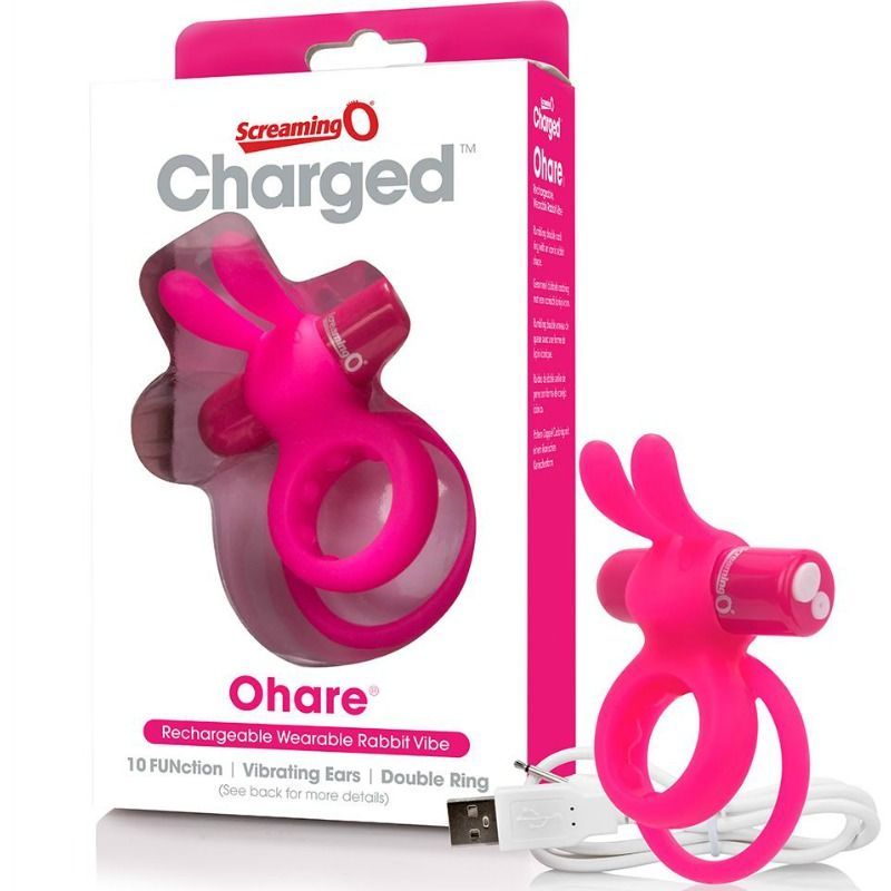 SCREAMING O - RECHARGEABLE DOUBLE RING WITH PINK RABBIT HARE