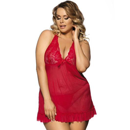 SUBBLIME - QUEEN PLUS BABYDOLL RED FLORAL PATTERNS IN THE BREAST