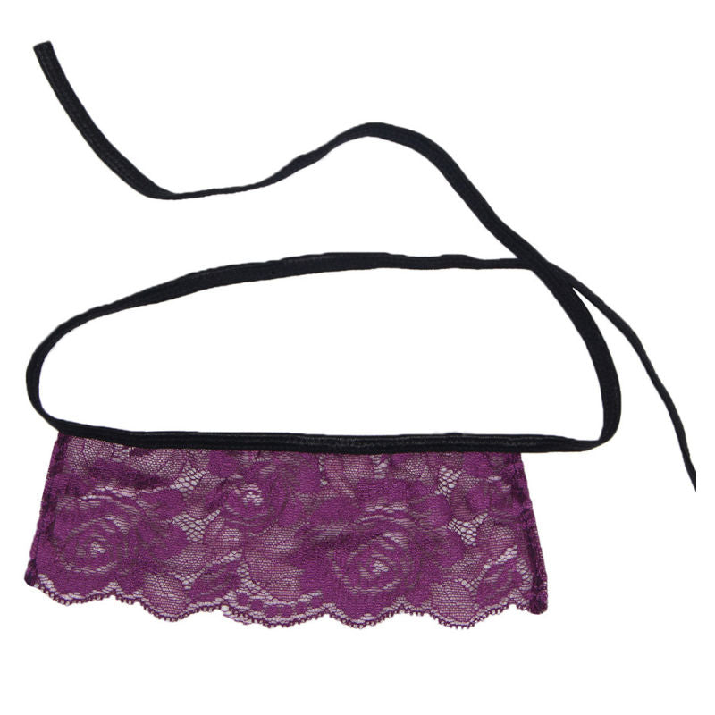 SUBBLIME - BLACK AND PURPLE THONG AND BLINDFOLD CORSET S/M