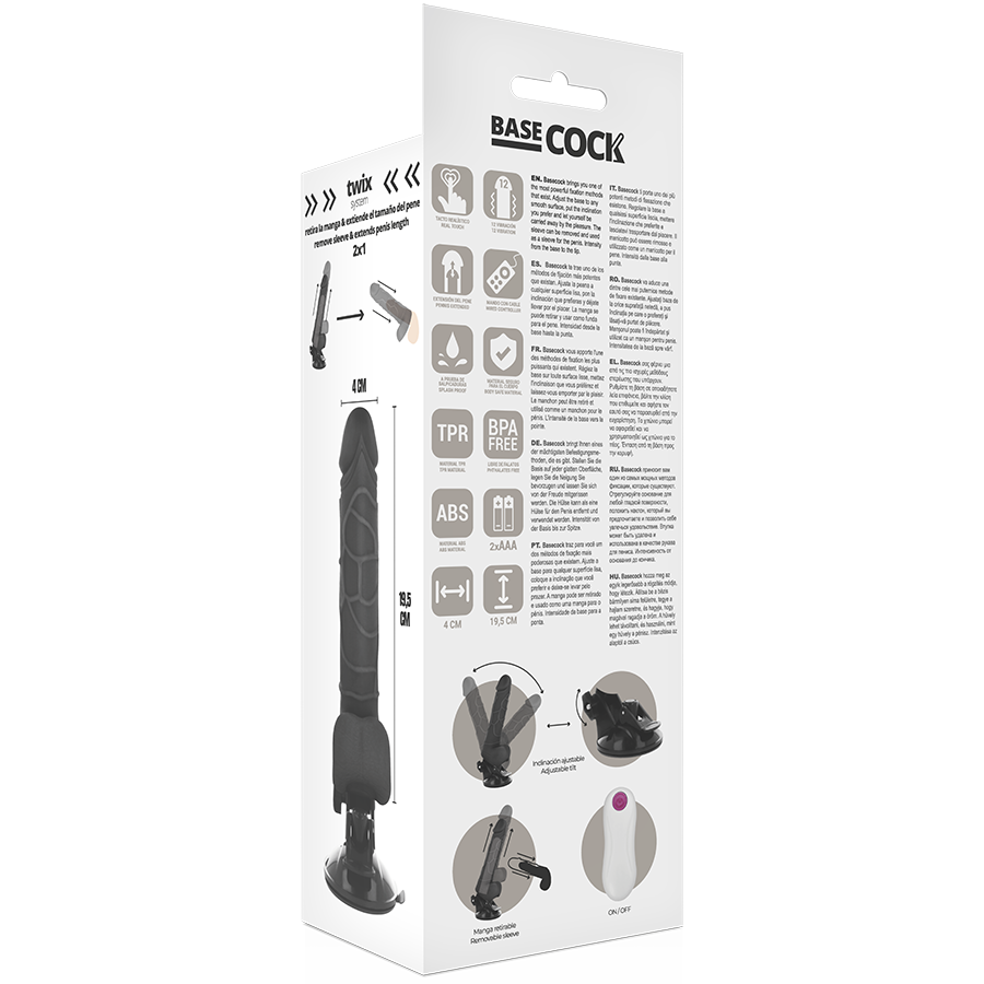 BASECOCK - VIBRATEUR RÉALISTE TÉLÉCOMMANDE NATUREL AVEC TESTICULES 19,5 CM -O- 4 CM