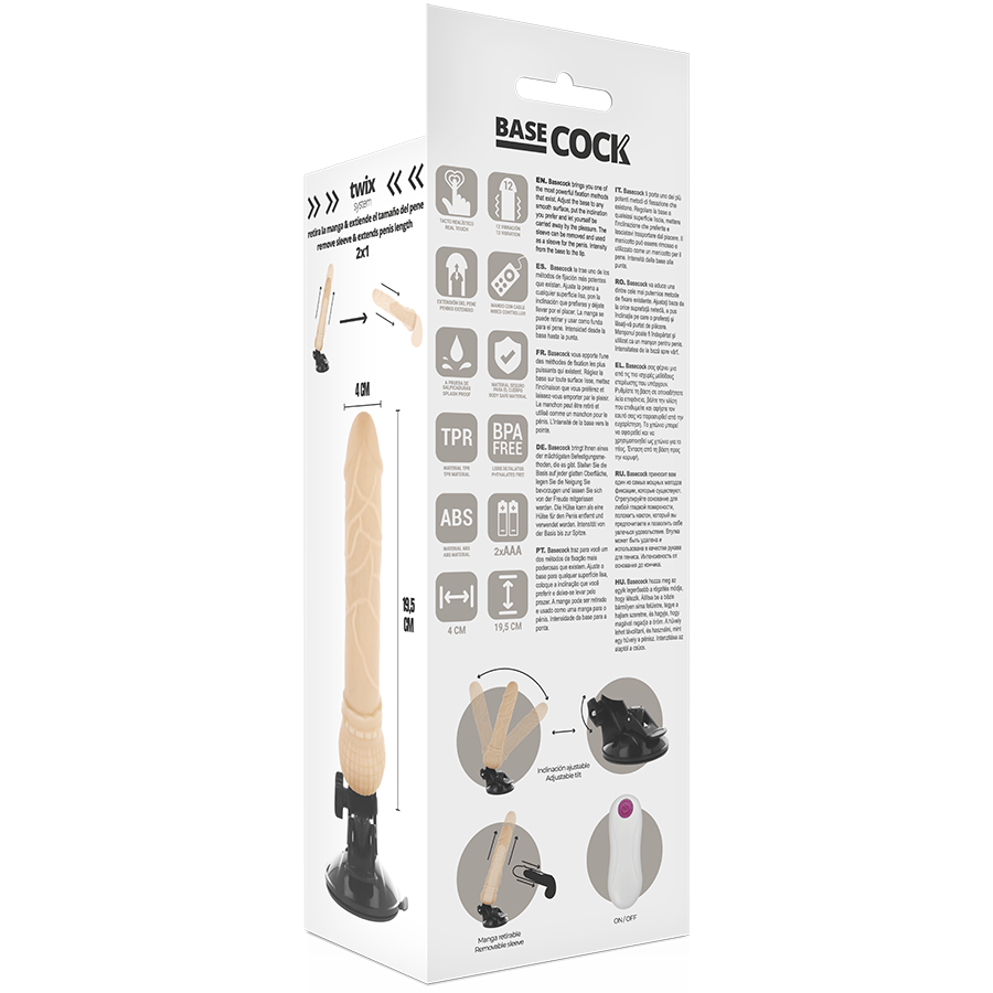 BASECOCK - VIBRATORE TELECOMANDO NATURALE REALISTICO 19.5 CM -O- 4 CM