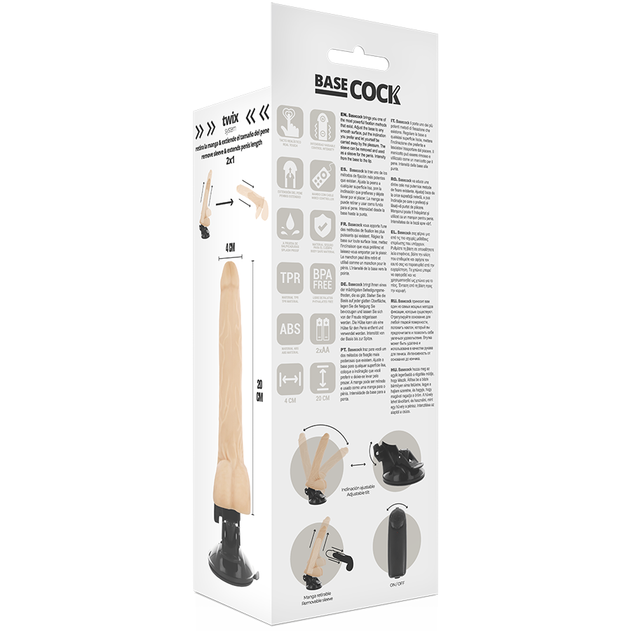 BASECOCK - VIBRATEUR TÉLÉCOMMANDE NATUREL RÉALISTE AVEC TESTICULES 20 CM -OU- 4 CM