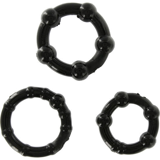 SEVEN CREATIONS - SET OF THREE BLACK COCK RINGS