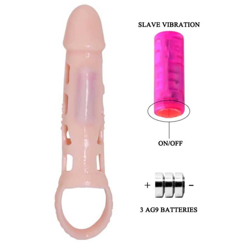 BAILE - VIBRATING PENIS EXTENSOR COVER WITH NATURAL STRAP 13.5 CM