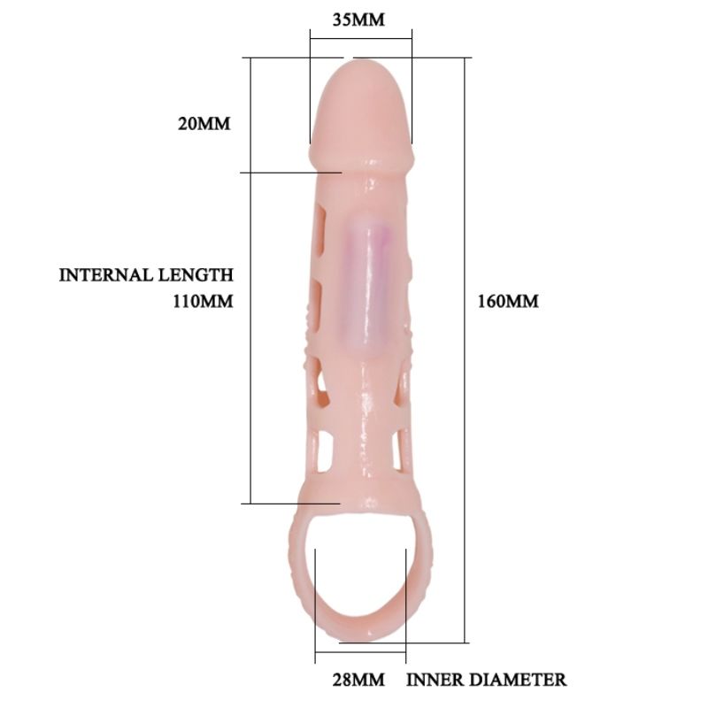 BAILE - VIBRATING PENIS EXTENSOR COVER WITH NATURAL STRAP 13.5 CM