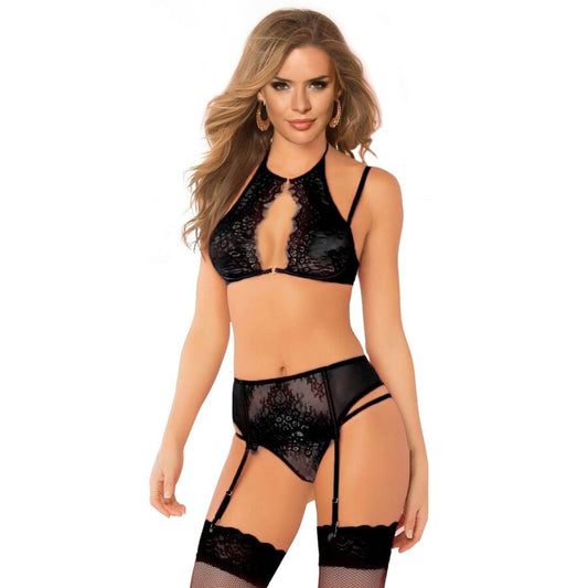 QUEEN LINGERIE - ENSEMBLE SOUTIEN-GORGE + Jarretière ET STRING TAILLE L/XL