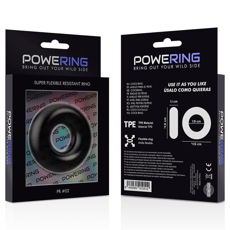 POWERING - SUPER FLEXIBLE AND RESISTANT COCK RING 4.5 CM BLACK