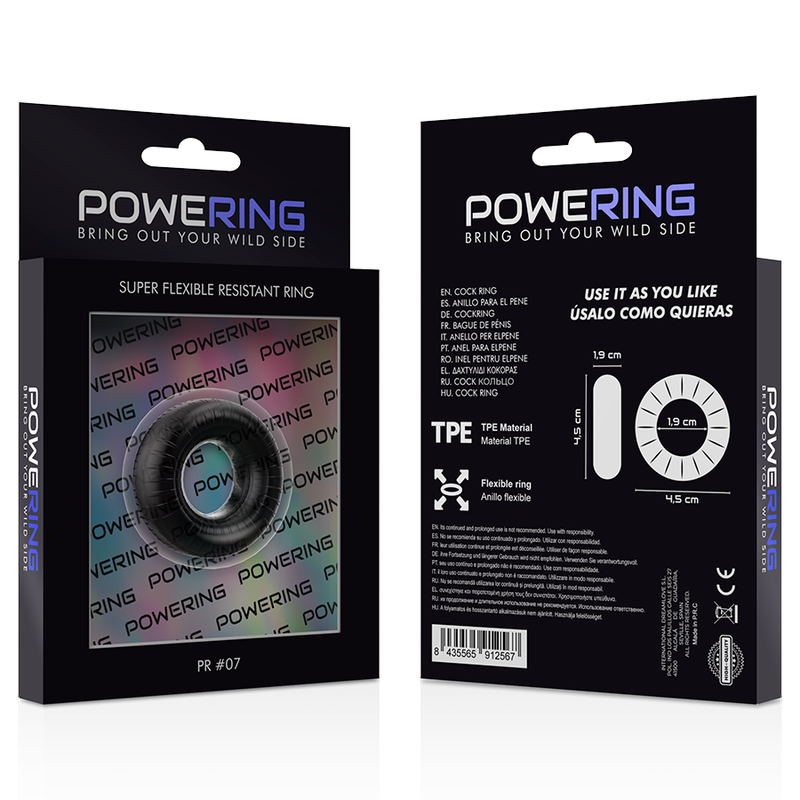 POWERING - ANELLO PER PENE SUPER FLESSIBILE E RESISTENTE 4,5 CM PR07 NERO