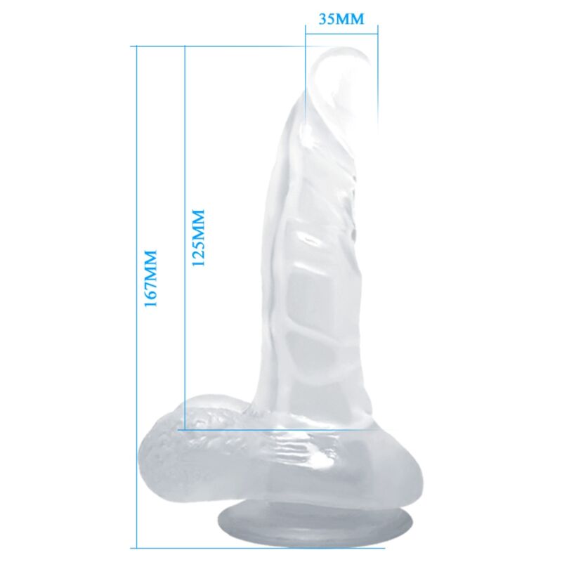 BAILE - GODE RÉALISTE AVEC VENTOUSE ET TESTICULES 16,7 CM TRANSPARENT