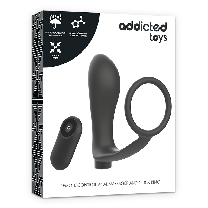 ADDICTED TOYS - REMOTE CONTROL COCK RING BLACK RECHARGEABLE BUTT PLUG