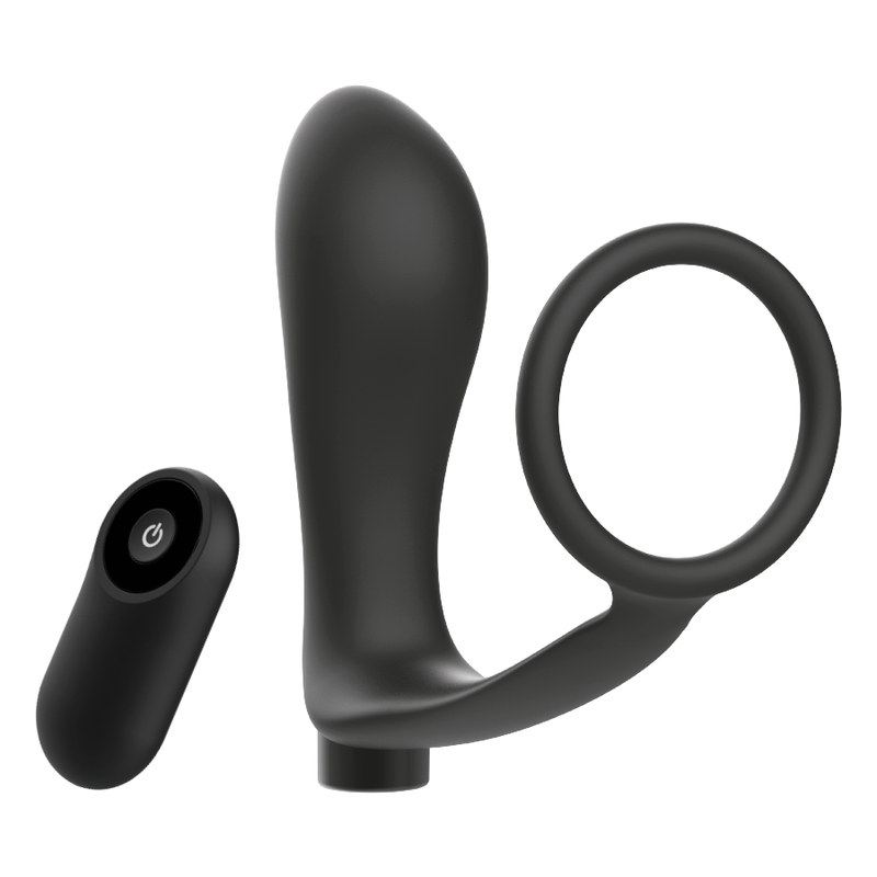 ADDICTED TOYS - REMOTE CONTROL COCK RING BLACK RECHARGEABLE BUTT PLUG